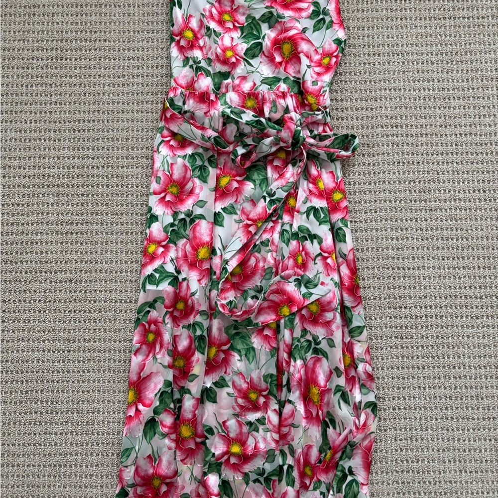 Floral Pink Midi Sundress with Tie Waist - Picture 5 of 9